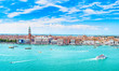Venice panoramic aerial view, Piazza San Marco with Campanile and Doge Palace. Italy