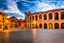 Piazza Bra And Arena, Verona Amphitheatre In Italy
