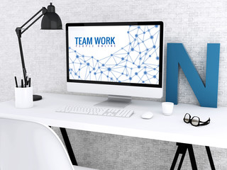 Poster - 3d Computer with words TEAM WORK.