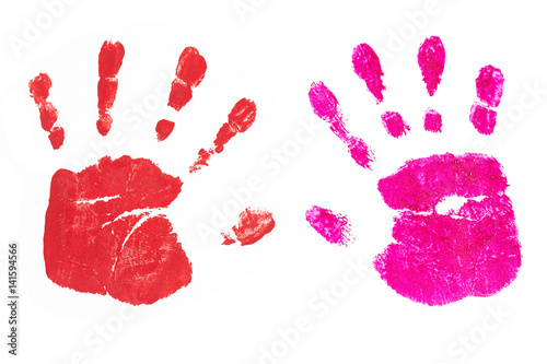 Fotografie, Obraz Handprints by children isolated on a white background