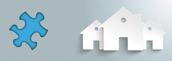 Wall Mural - Puzzle Hole 3 Paper Houses