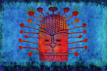 Ethnic Red Mask On Blue Background