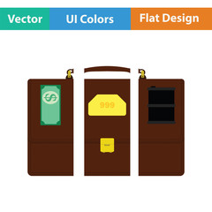 Oil, dollar and gold dividing briefcase concept icon