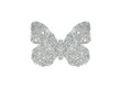 Butterfly of silver glitter on white background, icon for your design