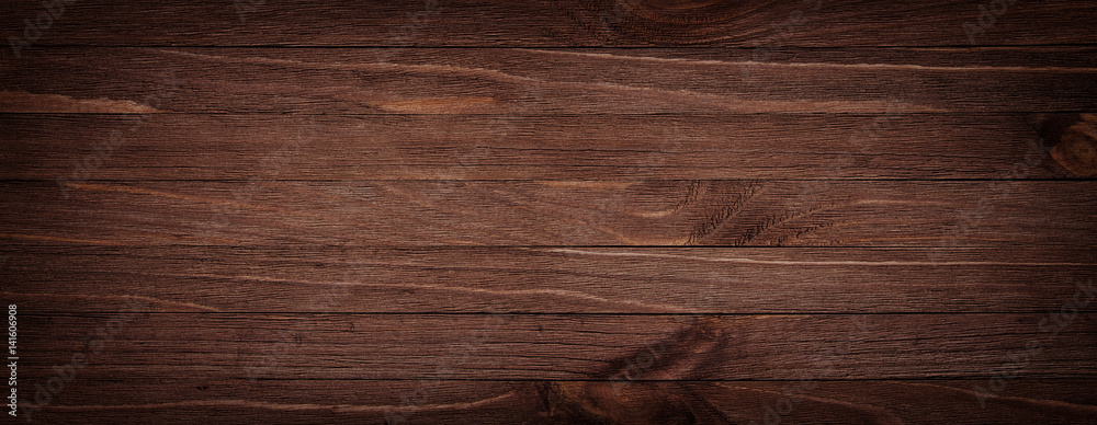 Dark brown scratched wooden cutting board. Wood texture background - obrazy, fototapety, plakaty 