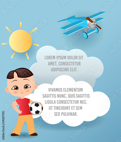 Japanese Boy Kid Playing Football Vector Paper Art Of Cloud And