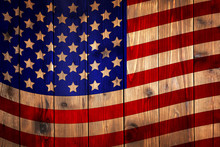 American Flag On Wood Texture