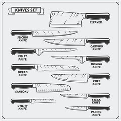 Vector set of kitchen knives. Cutlery set.
