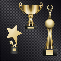 Wall Mural - realistic golden trophy cups illustrations set