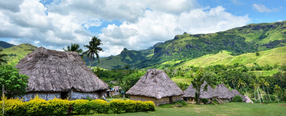 Panoramic view of Navala village Fiji - obrazy, fototapety, plakaty 