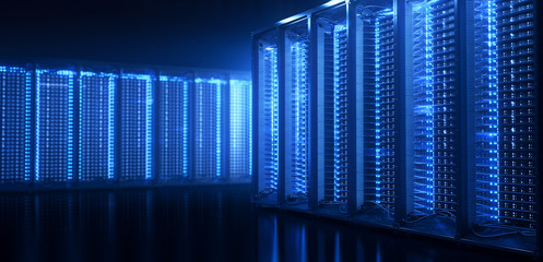 Poster - Server room in data center or server room data center. Hosting services. 3d rendering