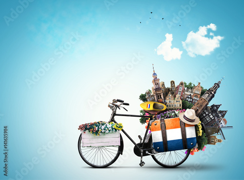 Fotografie, Obraz Netherlands, a city bicycle with Dutch attractions
