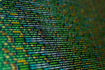Wall Mural - software development. software source code. programming code. writing programming code on laptop.