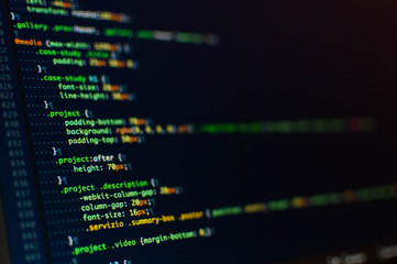 Wall Mural - software development. software source code. programming code. writing programming code on laptop.
