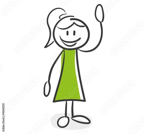 Stick Figure Series Green Woman Hallo Willkommen Winken Stock Vektorgrafik Adobe Stock 