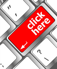 Poster - Keyboard with click here button, internet concept