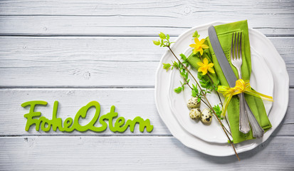 Wall Mural - Easter table setting with daffodil and cutlery