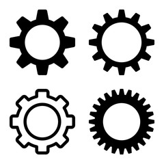 Wall Mural - Cogwheel icon set. Flat black symbol collection. Pictograms are isolated on a white.