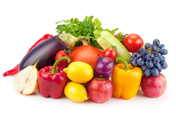 Wall Mural - Set of fruits and vegetables isolated on white background