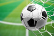 © sattapapan tratong - soccer ball in goal net with soccer field background