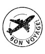 Bon voyage black rubber stamp with silhouette of airplane