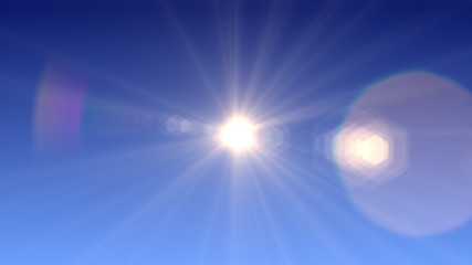 Wall Mural - Sun lens flare in blue background horizontal frame (very high resolution)