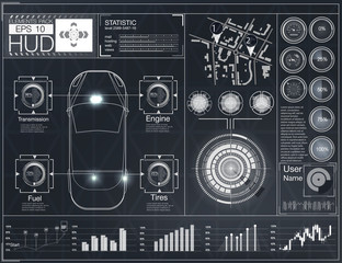 Poster - Futuristic user interface. HUD UI. Abstract virtual graphic touch user interface. Cars infographic. Vector science abstract.  Vector illustration.