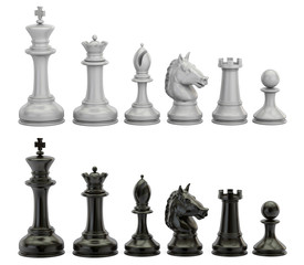 Poster - black and white chess figures in row, 3d rendering