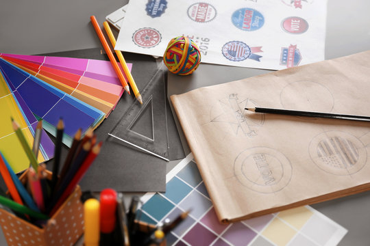 Modern graphic designer workplace