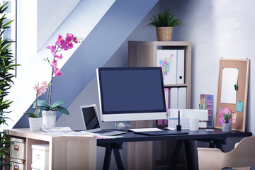 Poster - Modern workplace of designer with modern devices