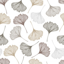 Floral Seamless Pattern With Ginkgo Leaves. Vector Illustration.