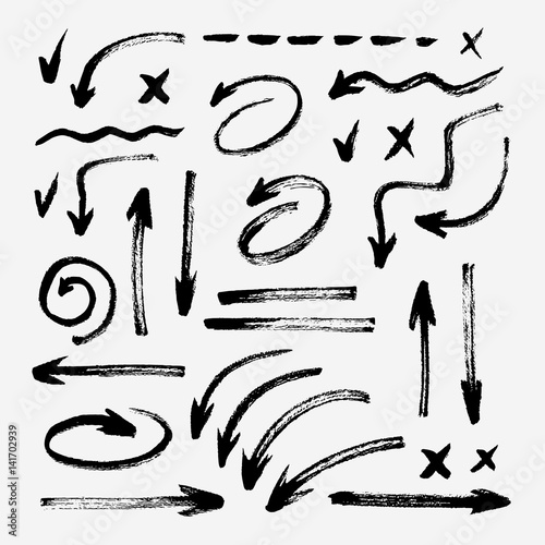 Fotomural Set of different hand drawn grunge brush strokes, arrows