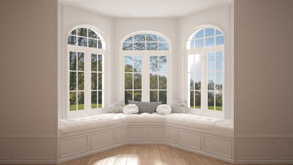 Wall Mural - Big window with garden meadow panorama, minimalist empty space, background classic interior design