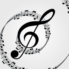 Poster - Music  background: melody, notes, key.