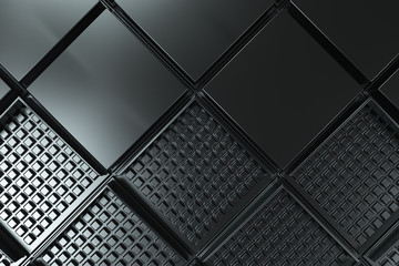 Futuristic industrial background made from black square metal shapes