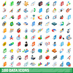 Poster - 100 data icons set, isometric 3d style