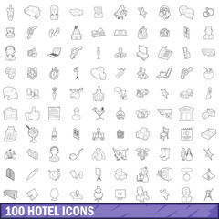 Wall Mural - 100 hotel icons set, outline style