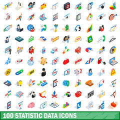 Wall Mural - 100 statistic data icons set, isometric 3d style
