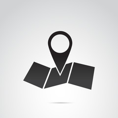 Pin and map icon. Vector art.