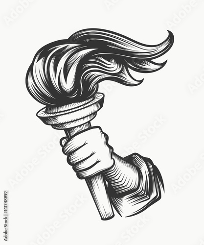 Fotografía Human hand with torch engraving illustration