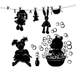 Wall Mural - Silhouette washing toys