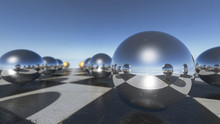 Close Up Of Surreal Oprganic Spheres On A Checkerboard. 3D Rendering