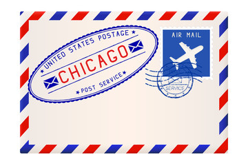 Wall Mural - International air mail envelope from CHICAGO. With oval postal stamp