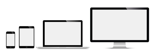 Poster - realistic set of monitor, laptop, tablet, smartphone - stock vector