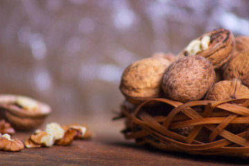 Walnuts close-up, walnuts on a dark background