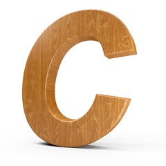 Fototapete - 3d Rendering wood material italic letter C isolated white background