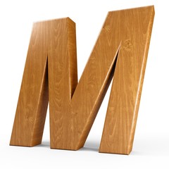 Fototapete - 3d Rendering wood material italic letter M isolated white background