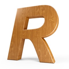 Fototapete - 3d Rendering wood material italic letter R isolated white background
