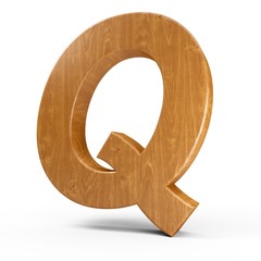 Fototapete - 3d Rendering wood material italic letter Q isolated white background