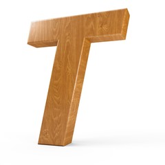Fototapete - 3d Rendering wood material italic letter T isolated white background